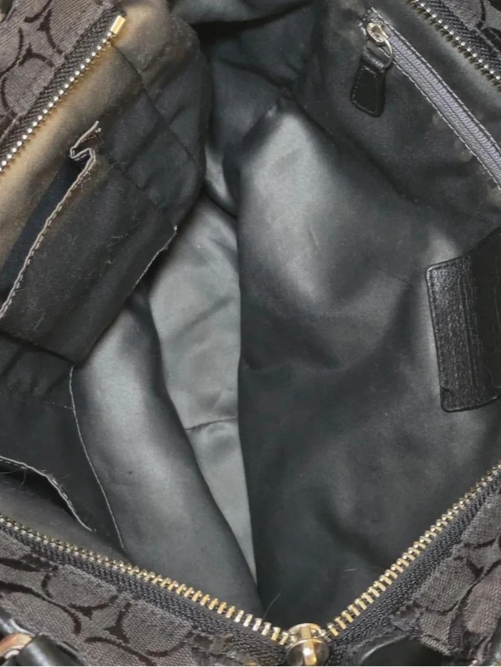 Coach Park Signature Carrie Jacquard Canvas Leather Tote Bag Black